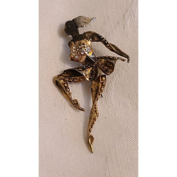 Vintage Marcel Boucher Sterling Silver Ballet Ballerina Dancer Rhinestone Brooch